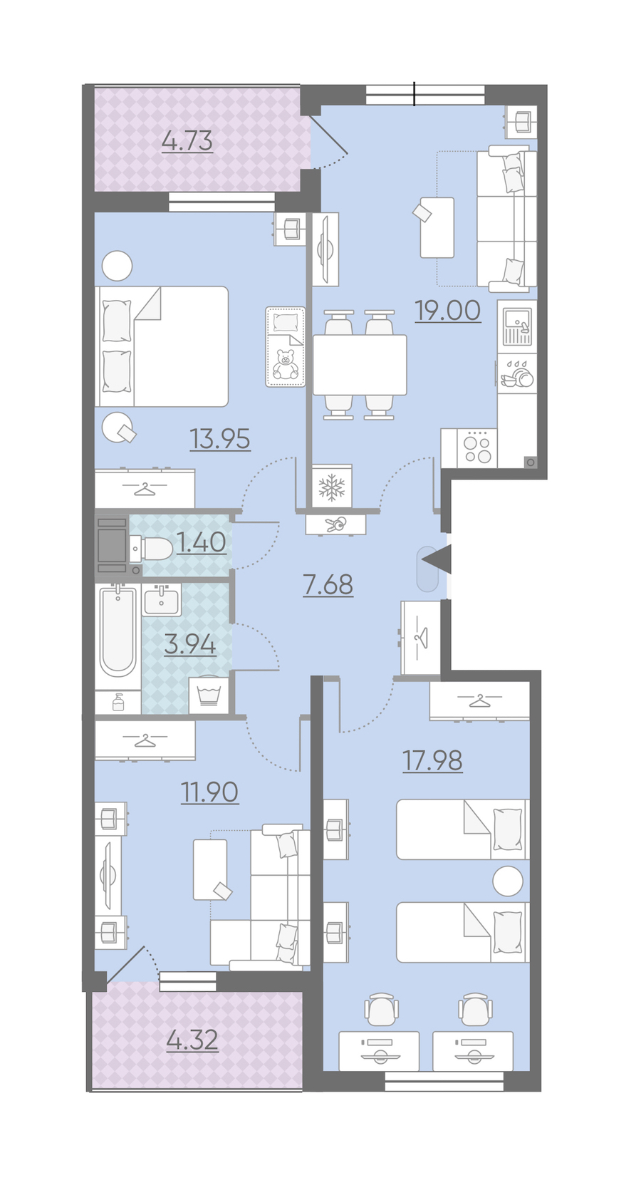 Трехкомнатная квартира в : площадь 80.38 м2 , этаж: 13 – купить в Санкт-Петербурге